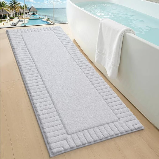 LUMI Bathroom Rugs Non Slip with Rubber Backing, Extra Soft Plush Microfiber Bath Rug Absorbent, Machine Washable Bath Mat Quick Dry for Tub, Shower, Hotel, White, 24"x60"