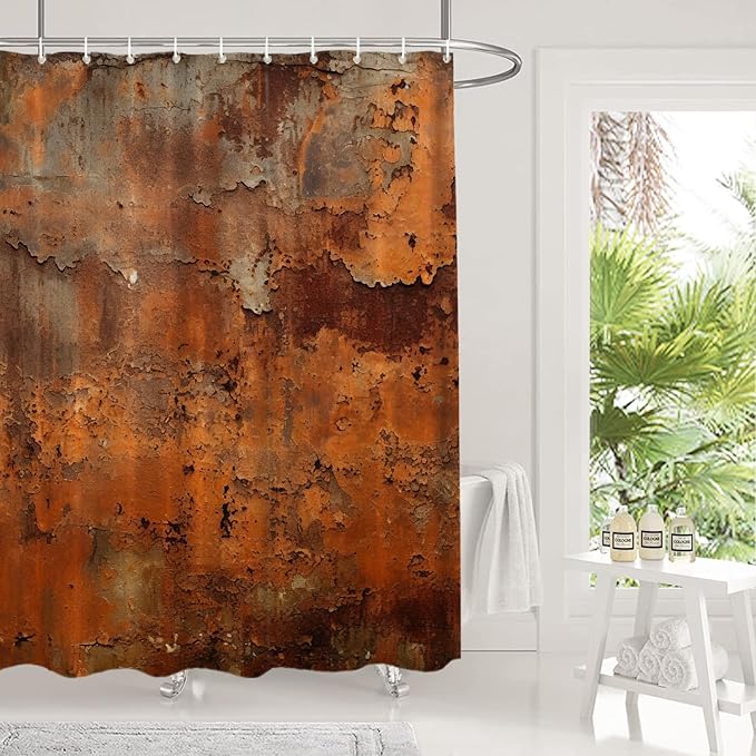 Shrahala Rusty Surface Decorative Shower Curtain, Peeling Paint Texture Bathroom Décor Polyester Fiber Waterproof with Plastic Rings for Shower Stall Bathtubs 72 X 60 in