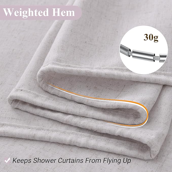 Naturoom 36 Inch Shower Curtain - Stall Narrow Half Green Linen Ultra Thick Fabric Shower Curtain Set with Hooks, Boho Farmhouse Rustic RV Camper Bath Curtains for Bathroom, Champagne, 36x72