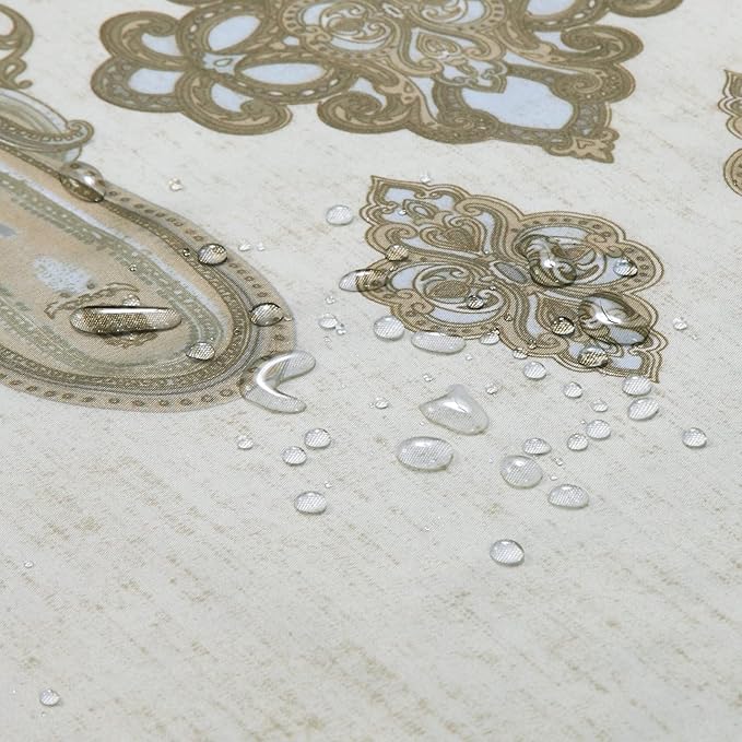 Long Fabric Shower Curtain, Beige and Tan Ombre Boho Paisley Damask Print Shower Curtains for Bathroom, Waterproof Bathroom Curtains, 72" W x 78" H