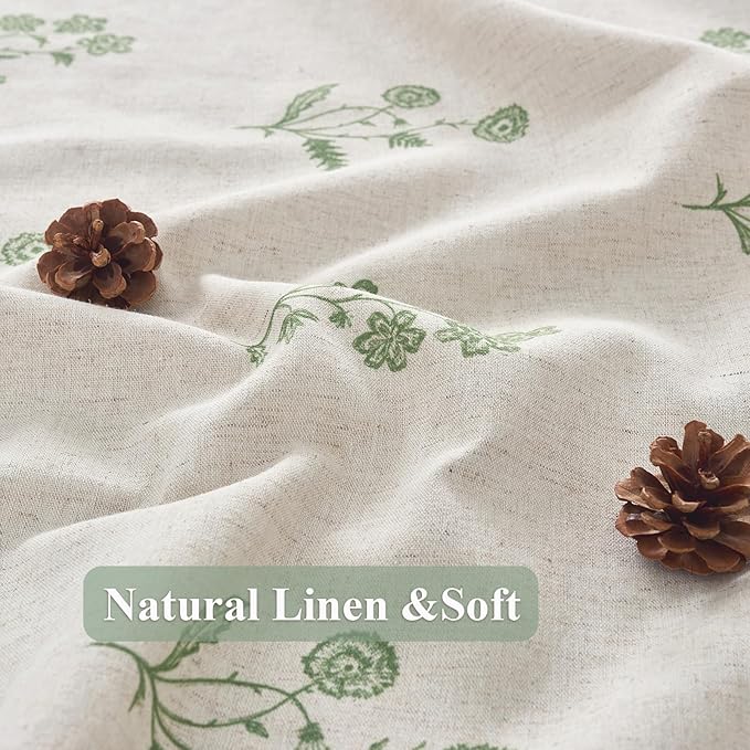 ORTIGIA Linen Shower Curtain 72 W x 84 L Farmhouse Vintage Sage Green Floral Long Shower Curtains Modern Boho Rustic Block Print Cottagecore Decor for Bathroom