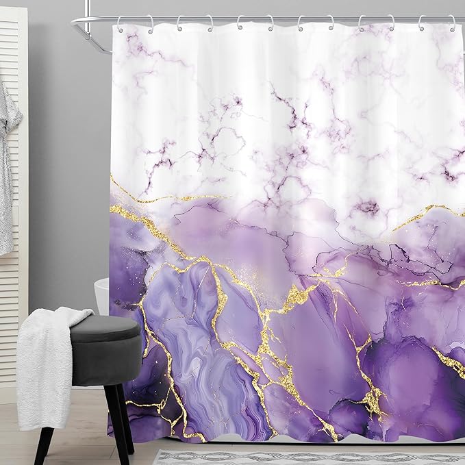 Cinbloo Purple Marble 72Wx78H Shower Curtain Extra Long Abstract Modern Lilac Gold Minimalist Cracked Lines Ombre Elegant Luxury Bathroom Curtain Set Aesthetic Bath Bathroom Accessories Decor