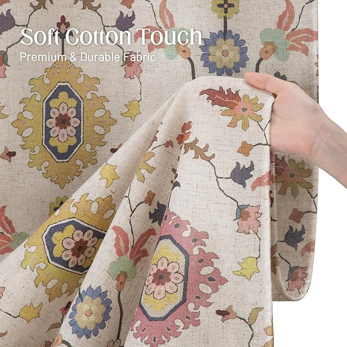 Boho Floral Shower Curtain, Vintage Cottage Core Shower Curtains for Bathroom, 72Wx72H Inch