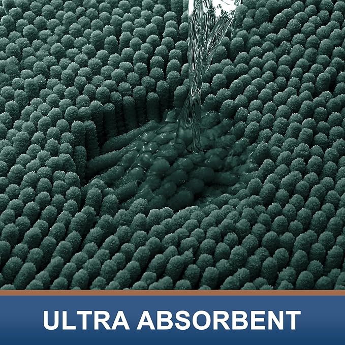 Smiry Luxury Chenille Bathroom Rugs 48x32, Extra Soft and Absorbent Shaggy Bath Mat, Machine Washable, Non-Slip Plush Carpet Runner for Tub, Shower, and Floor, Home Decor Accessories, Green