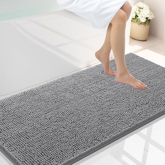 Smiry Luxury Chenille Bathroom Rugs 47x24, Extra Soft and Absorbent Shaggy Bath Mat, Machine Washable, Non-Slip Plush Carpet Runner for Tub, Shower, and Floor, Home Decor Accessories, Grey