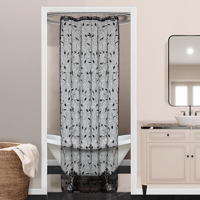 Warm Home Designs Small Black Lace Shower Curtain. Gothic Rustic Leaf Pattern. 36 x 72 Inch Farmhouse Stall Shower Creates Elegant Decor. GR Black 36