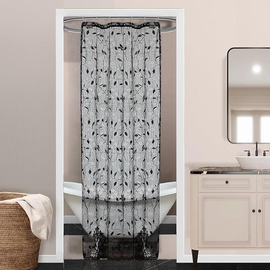 Warm Home Designs Small Black Lace Shower Curtain. Gothic Rustic Leaf Pattern. 36 x 72 Inch Farmhouse Stall Shower Creates Elegant Decor. GR Black 36