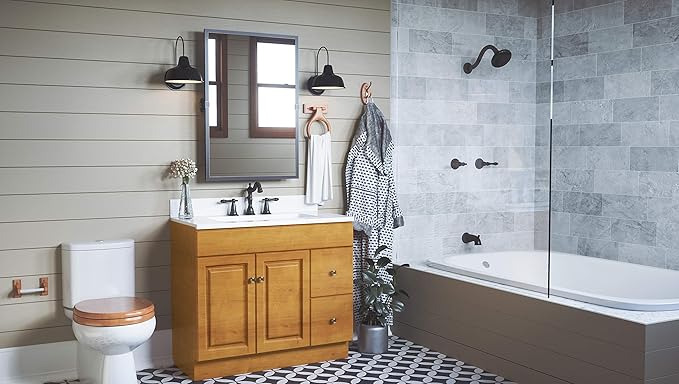 Design House Dalton Toilet Paper Holder, Fits Mega Rolls, Standard Wall Mount, Easy Installation, Wood, Honey Oak, 6.14 in W x 3.62 in H x 5 in L, Item 561209