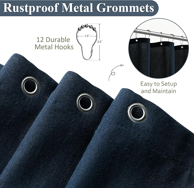 Naturoom Navy Blue Shower Curtain for Bathroom, Linen Textured Weighted Hem Cloth Shower Curtain Set with Hooks, Simple Hotel Luxury Men Nautical Bath Accessories Decor,72x72, Dark Blue