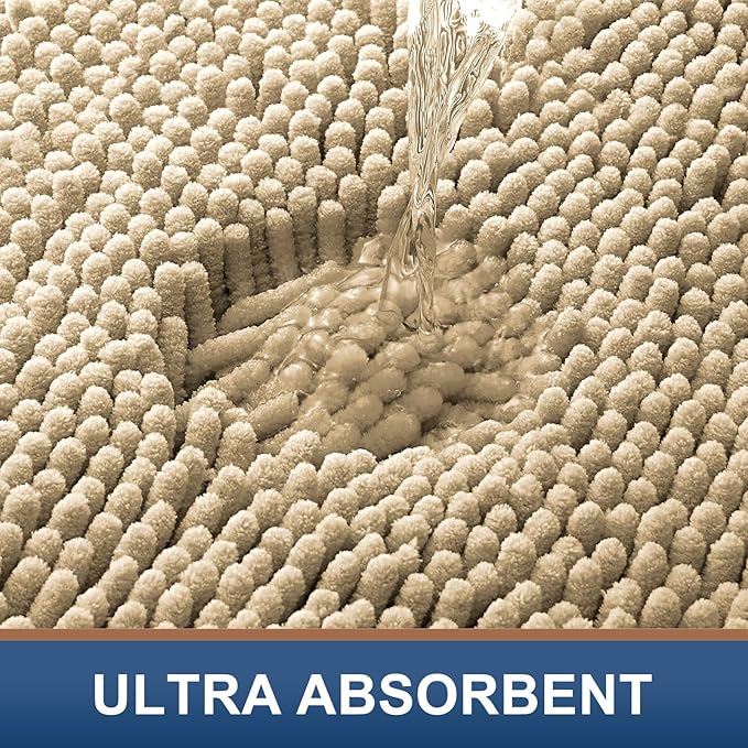 Smiry Luxury Chenille Bathroom Rugs 44x24, Extra Soft and Absorbent Shaggy Bath Mat, Machine Washable, Non-Slip Plush Carpet Runner for Tub, Shower, and Floor, Home Decor Accessories, Beige