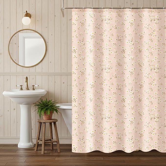 Boao Floral Shower Curtain Linen Farmhouse Cottagecore Spring Shower Curtain Boho Rustic Wildflowers Water Repellent for Bathroom Farmhouse 72" W x 72" L(Daisy Flower)