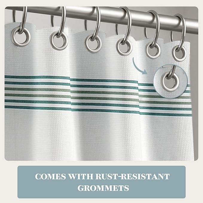 LANE LINEN Waterproof Striped Shower Curtain - 72 x 72 Standard Sized - Built in Waterproof Inner Layer - Waffle Textured Fabric - Easy Care, Quick Dry & Reinforced Header with Grommets - Sage Green