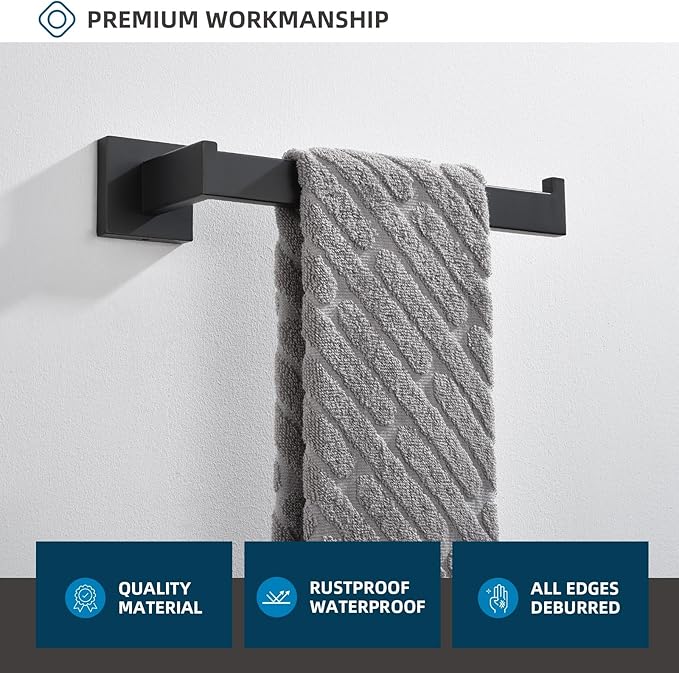 Angle Simple Bathroom Towel Holder, SUS 304 Stainless Steel Hand Towel Hanger Rack for Kitchen Wall, Matte Black, 10.24 Inches