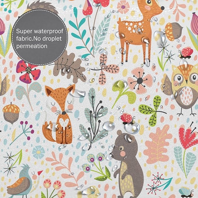 Kids Baby Woodland Shower Curtain Animals Cartoon Girls Children's Cute Cartoon Funny Colorful Weeds Plants Fox Waterproof Fabric Bathroom Decor 66x72 Inches(168x183cm), Style-13