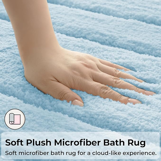 GRANNY SAYS Bathroom Rugs and Mats, 16" x 24" Non-Slip Bath Mat for Bathroom, Super Soft Absorbent Microfiber Bath Rug, Machine Washable and Dry, Small Baby Blue Rug for Shower, Tub and Bath Floor