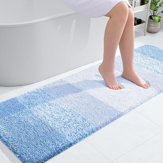 OLANLY Bathroom Rugs Mat 59x20, Extra Soft Absorbent Microfiber Bath Rugs, Rubber Backing, Quick Dry, Machine Washable Bath Mats for Bathroom Floor, Tub and Shower, Home Decor Accessories, Light Blue