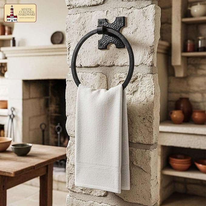 Mystic Colonial Cast Iron Towel Bar Rustic Wall Mounted Metal Rack for Bathroom, Kitchen, or Entryway � Black Heavy-Duty Towel Holder (6.25"", Rustic Iron Wall Mounting)