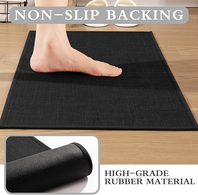YIHOUSE Black Bathroom Rug Set, 2 Piece, 17"x24" + 17"x47", Non Slip, Quick Dry, Thin, Bath Mat for Bathroom and Kitchen