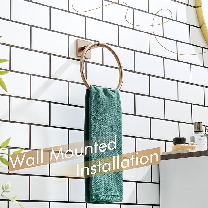 KOKOSIRI Hand Towel Holder Wall Mounted Towel Ring Bathroom Accessories Shower Towel Hanger Rack Stainless Steel Champagne Bronze, B3010CPG