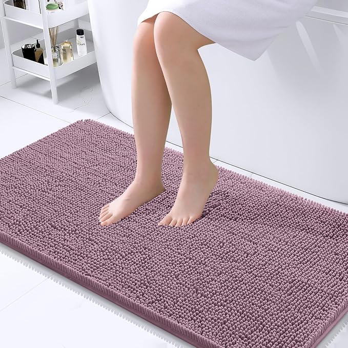 OLANLY Bathroom Rugs 40x24, Extra Soft Absorbent Chenille Bath Rugs, Rubber Backing Quick Dry, Machine Washable Bath Mats for Bathroom Floor, Tub and Shower, Home Decor Accessories, Deep Plum