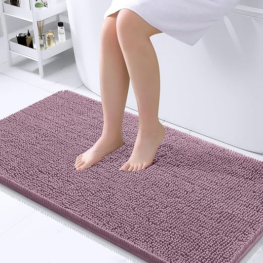 OLANLY Bathroom Rugs 40x24, Extra Soft Absorbent Chenille Bath Rugs, Rubber Backing Quick Dry, Machine Washable Bath Mats for Bathroom Floor, Tub and Shower, Home Decor Accessories, Deep Plum