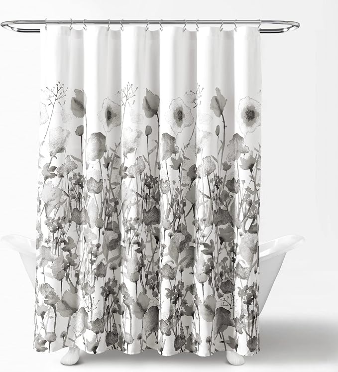 Lush Decor Zuri Flora Shower Curtain Single 72" W x 72" L Light Gray - Floral Shower Curtains for Bathroom - Gray Bathroom Curtain - Cottage Decor