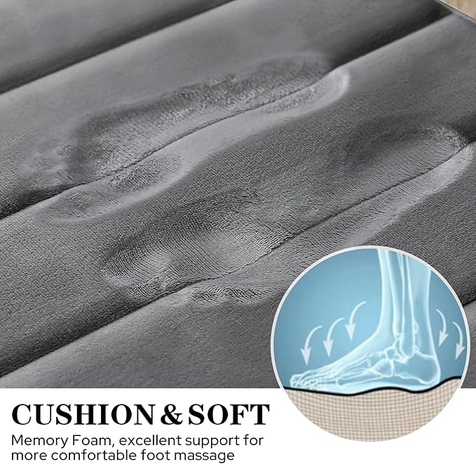 BYSURE Dark Grey Memory Foam Bath Mats, Non Slip Extra Soft Absorbent Machine WashableToilet Bathroom Rug Set 3 Piece (20"x32"+24"x44"+U Shape 20"x24")