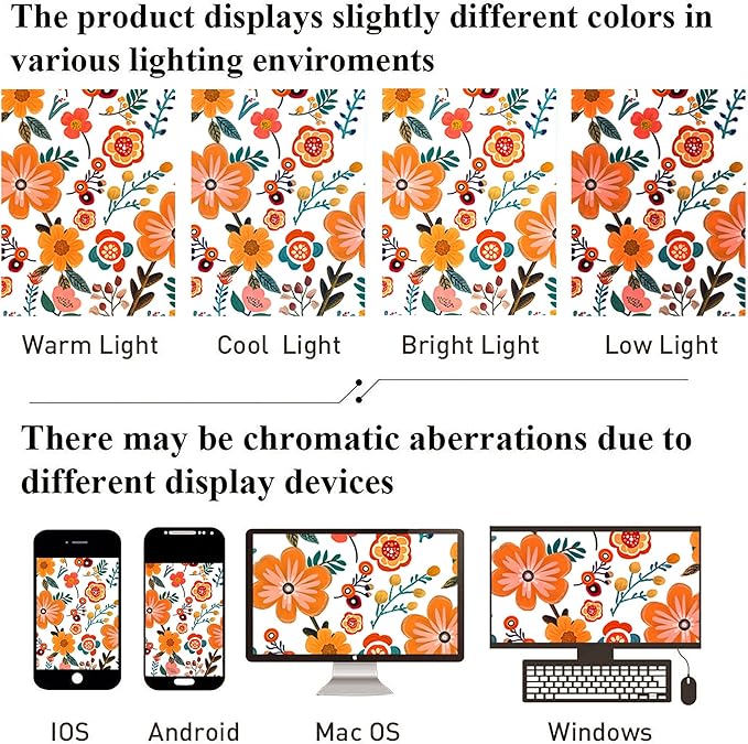 HMS Happy Memories Bohemian Plant Boho Floral Print Shower Curtain, Polyester Fabric Cloth for Bathroom Decor 72×72 Inch Standard Size with 12 Hooks, Also as Room Divider (White Orange Floral)