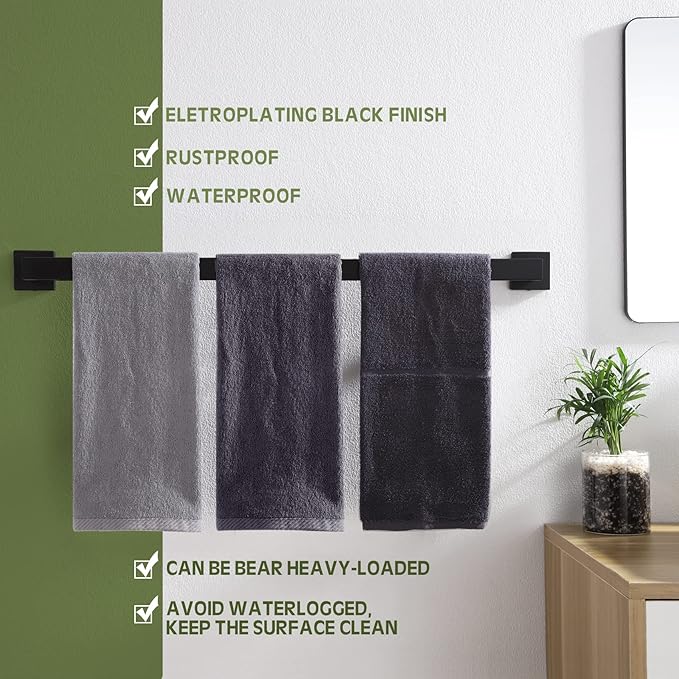 KOKOSIRI 32-Inch Single Towel Bar, Bathroom Kitchen Towel Holder, Wall Mounted SUS304 Stainless Steel Towel Rack, Matte Black, B4003BK-L32