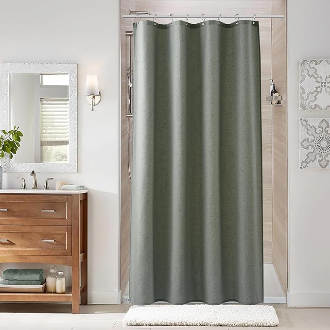 Naturoom Desert Sage 48 Inch Shower Curtain - Stall Narrow Half Linen Ultra Thick Fabric Shower Curtain Set with Hooks, Boho Farmhouse Rustic RV Camper Bath Curtains for Bathroom, 48x72