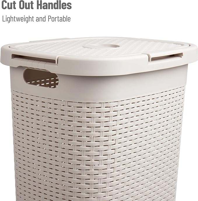 Mind Reader Slim Laundry Hamper with Lid, 60L Tall Clothes Basket, Narrow Tapered Design for Bathrooms, Closets and Laundry Rooms, Plastic, 2 Pack, Ivory