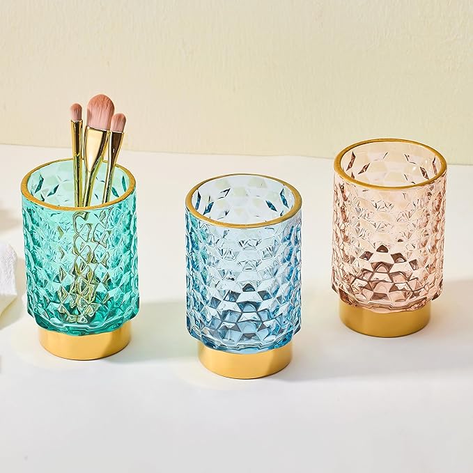Makeup Brush Holder Organizer,Toothbrush Holders,Desk Pen Pencil Holder,Multifunctional Vintage Glass Brush Cup（A46-10-US）