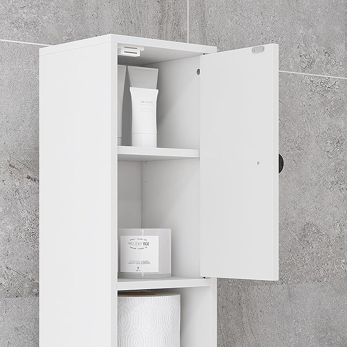 Slim Tall Bathroom Floor Storage Cabinet for Small Bathrooms White