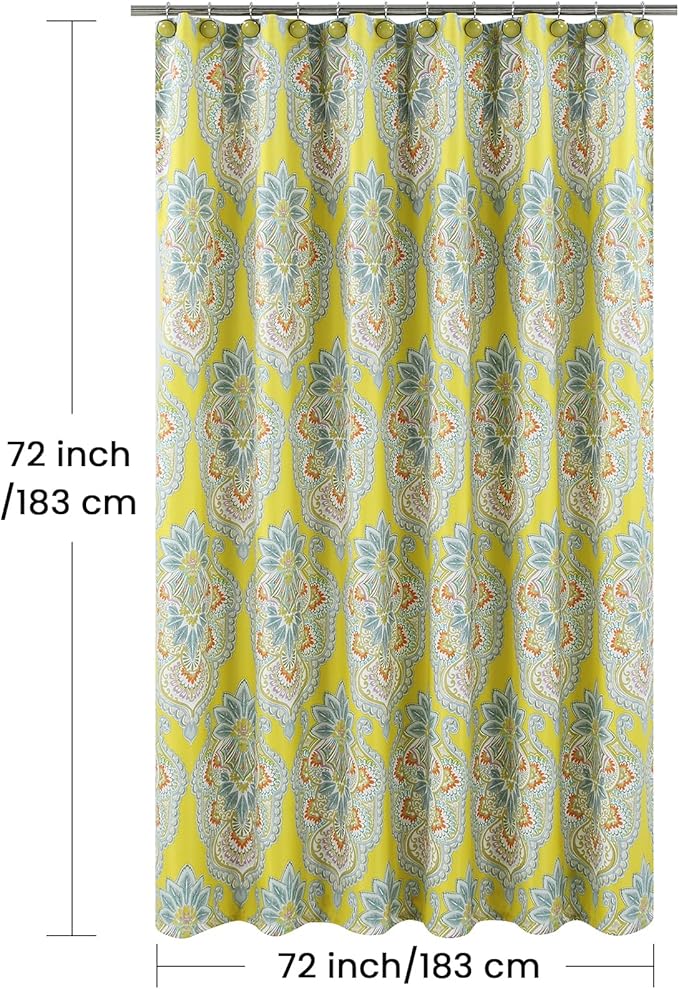 Fabric Shower Curtain, Yellow Orange Green Printed Boho Medallion Pattern Shower Curtains for Bathroom, Waterproof Bathroom Curtains, 72" W x 72" H