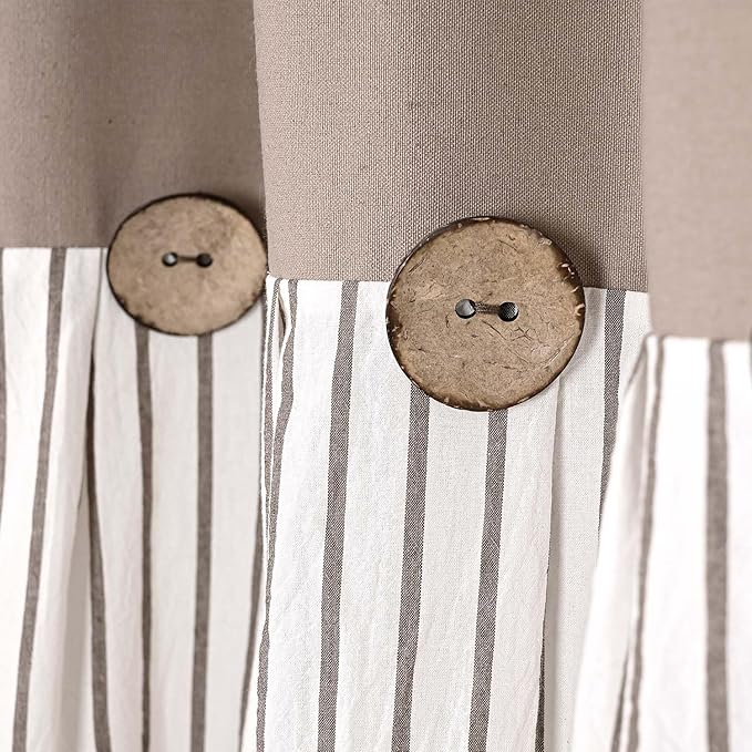 Farmhouse Taupe Shower Curtain,Taupe and Brown Stripe,Button Curtain,Cotton Blend and Cotton Woven Fabric,Rustic Charm Country Chic Style,72x72 in