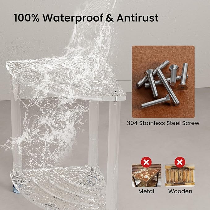 Sumerflos Acrylic Corner Shower Stool for Inside Shower, Clear Small Shower Bench for Shaving Legs Seating Waterproof Heavy Duty Assemble Modern (Textured, 11.81" D x 11.81" W x 18.11" H)