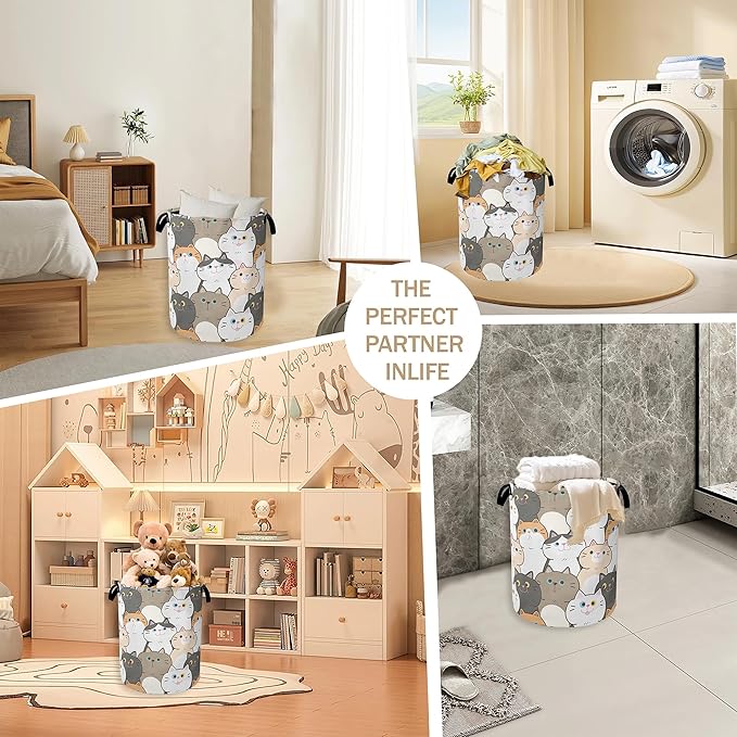 Laundry Hamper,Cute Cats Laundry Basket,Cartoon Animal Portable Collapsible Laundry Room Organization Storage for Dorm Room,Nursery,Bathroom,Bedroom,16x20 Inch