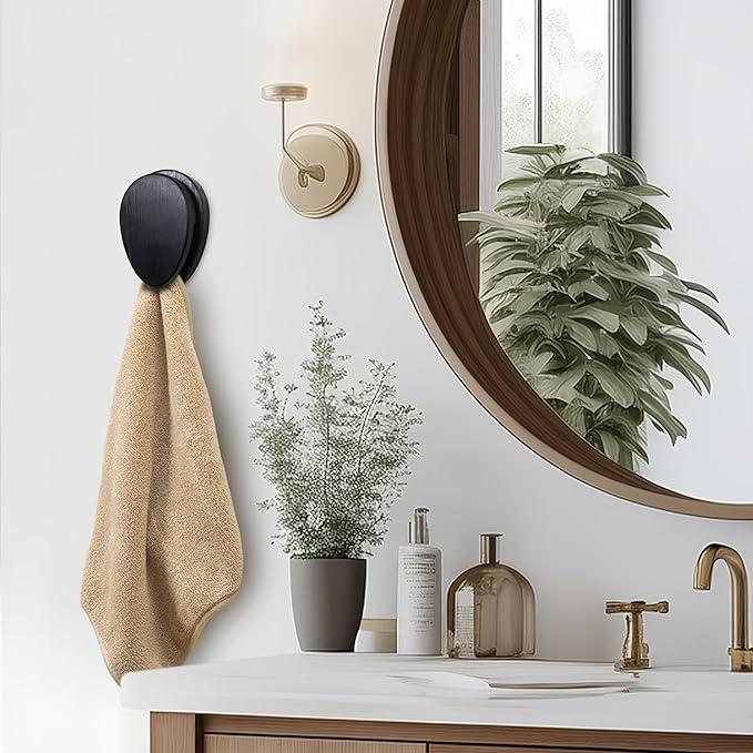 Besuerte Magic Black Hand Towel Holders - Adhesive Towel Rack Set of 2 - Bathroom Hangers for Towels - Kitchen Towel Holder - Bathroom Towel Holder Wall Mount - Peel and Stick Quick Drying