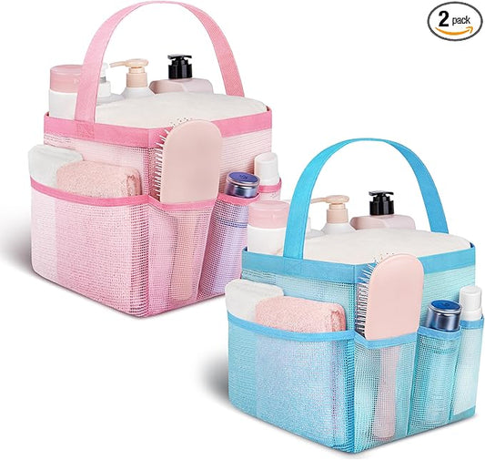 Attmu 2 Pack Mesh Shower Caddy Portable for College Dorm Room Essentials with 8 Pockets, Hanging Shower Caddy Dorm Basket, Quick Dry Shower Bag for Bathroom