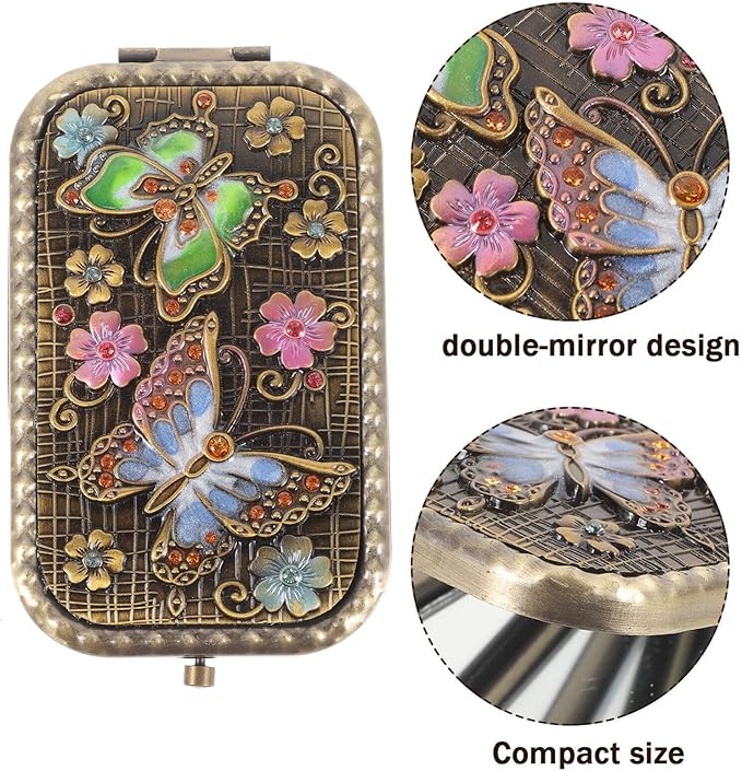 1pc Vintage Double-Sided Foldable Makeup Mirror Compact Portable Travel Cosmetic Mirror for Women High-Definition Present