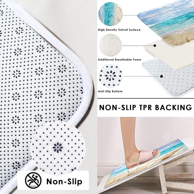 Britimes 4 Piece Shower Curtain Sets, with 12 Hooks, Ocean Starfish Seashells with Non-Slip Rugs, Toilet Lid Cover and Bath Mat for Bathroom Decor Set, 72" x 72"