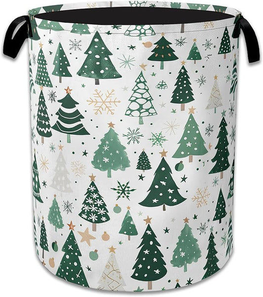 Christmas Tree Laundry Basket Woodland Collapsible Laundry Hamper Clothes Toy Storage Bin for Bathroom Bedroom Room Decor 16" X 20.8"