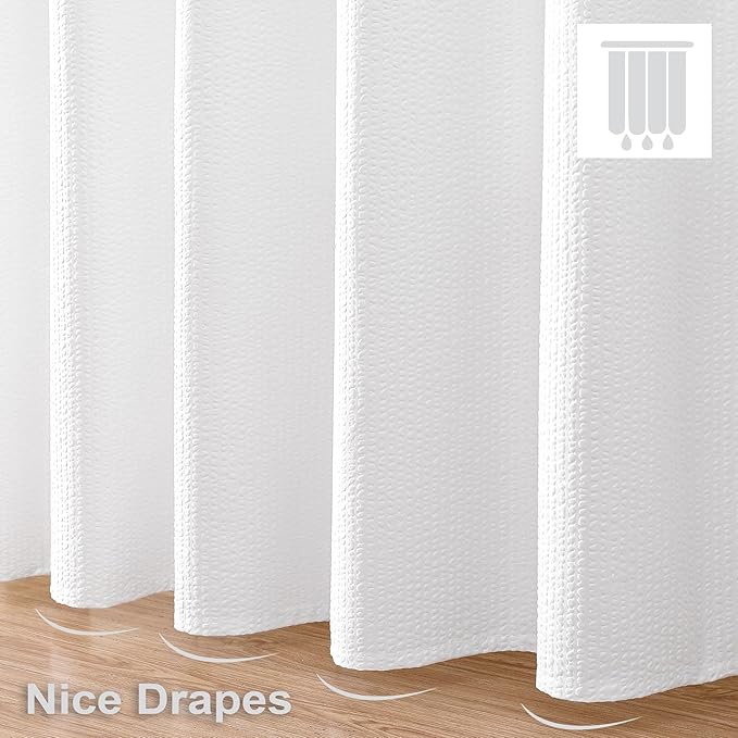 OVZME White Stall Shower Curtain 48X72 inch, Embossed Textured Fabric Shower Curtain for Bathroom - Soft Cloth & Hotel Spa, Water Repellent, Machine Washable Bathroom Curtain
