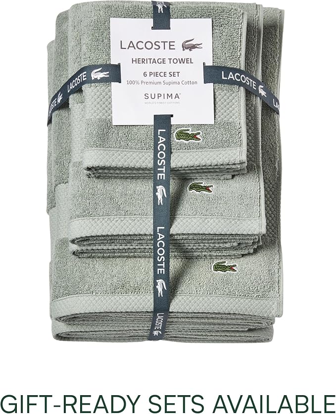 Lacoste Heritage 100% Supima Cotton Bath Towel, Aloe, 30" x 54" – Highly Absorbent & Quick Drying, Premium Super Soft Bath Towel, Bathroom Essential, Gift for All Occasions, Machine Washable
