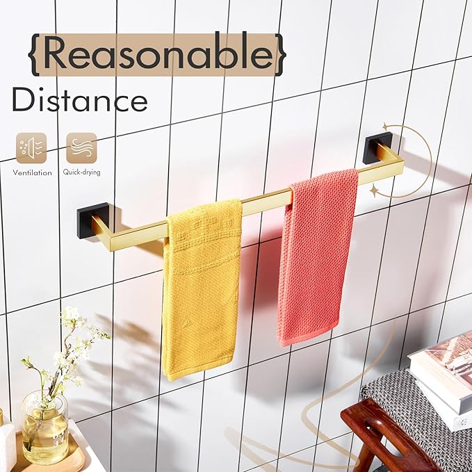 KOKOSIRI 24-Inch Towel Bars for Bathroom Wall Mounted Kitchen Towel Rack Holder T-304 Stainless Steel Matte Black and Brushed Gold, B4003GDK-L24