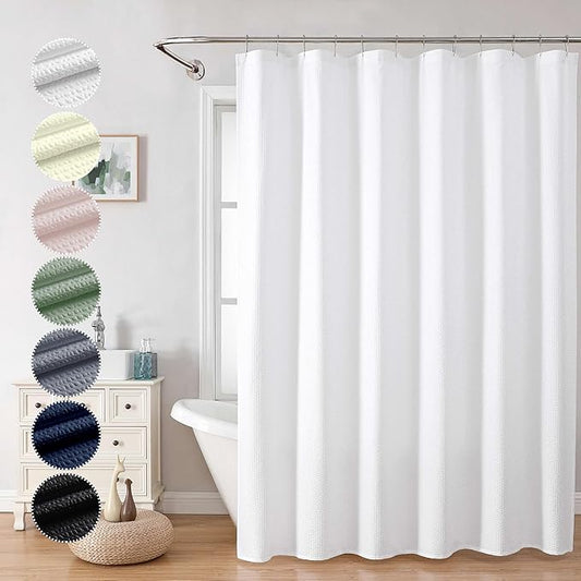 OVZME Berry White Shower Curtain, Embossed Textured Fabric Shower Curtain for Bathroom - Soft Cloth & Hotel Spa Luxury, Water Repellent, Machine Washable Long Shower Curtain, 72X78, White