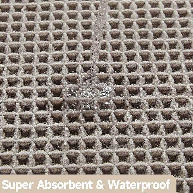 Waffle Bath Mat, Boho Bathroom Rugs Non Slip Washable Super Absorbent Quick Dry Bath Mat Farmhouse Bathroom Decor, 48"x24" Light Grey
