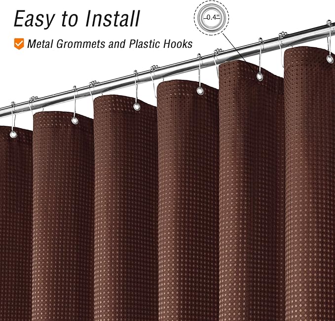 Gibelle Brown Shower Curtain, Waffle Weave Textured Fabric Shower Curtain for Bathroom - Soft Cloth & Hotel Spa Luxury, Water Repellent, Machine Washable, 72X72, Brown