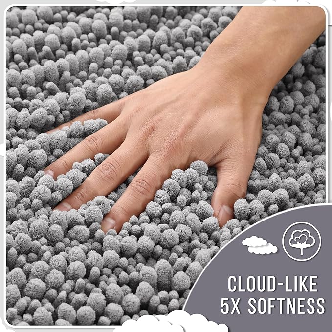 Yimobra Bathroom Runner Rug 55x24 Inch - Extra Long Non Slip Chenille Bath Mat, Soft & Absorbent, Machine Washable Shaggy Hallway Carpet for Vanity Tub Shower, Gray Home Decor Accessories