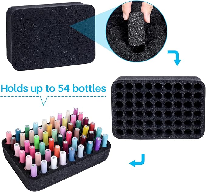 Nail Polish Organizer Holder Foam Pad with Slots for Storage 54 Bottles (15ml/0.5fl.oz) Nail Polish or Essential Oil Tray for Drawers Black